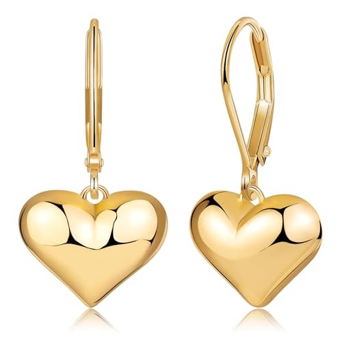 14K Gold Earring Heart Bar Flower Earrings for Women Gold Silver Heart Leverback Drop Earrings