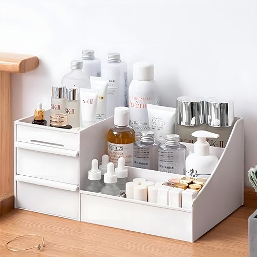 Houshe Cosmetic Organizer Box Drawers Storage Plastic Stationary Box | Make Up Organiser For Women, White (B0D47PXQX9) Amazon Price History, Amazon Price Tracker