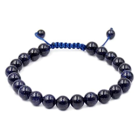 AD Beads Natural 8mm Gemstone Bracelets Healing Power Crystal Macrame Adjustable 7-9 Inch (Blue Sand) Cover