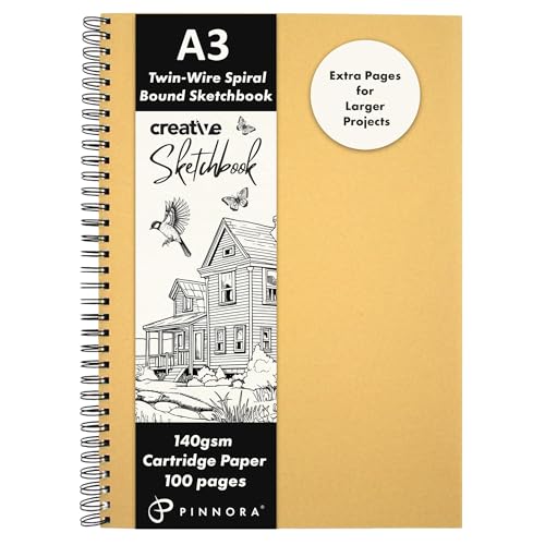 Carnet de croquis papier mixte 140 g/m² bloc dessin à spirale couverture kraft Pinnora