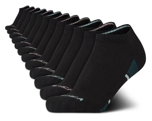 Image of Nautica Womens No Show Socks Moisture Wicking Ankle Low Cut Socks, 12 Pack | Moisture Wicking Dri-Motion Fabric, Cushioned Key Areas, Banded Arch Support, No Show Low Cut, Shoe Size 4-10