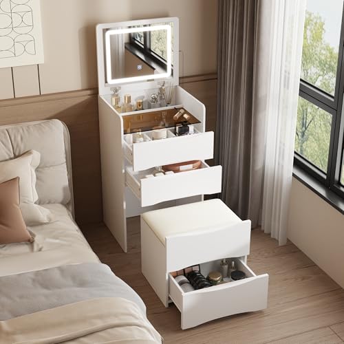 FUFU&GAGA Vanity Desk with Flip Top Mirror and Lights, Small