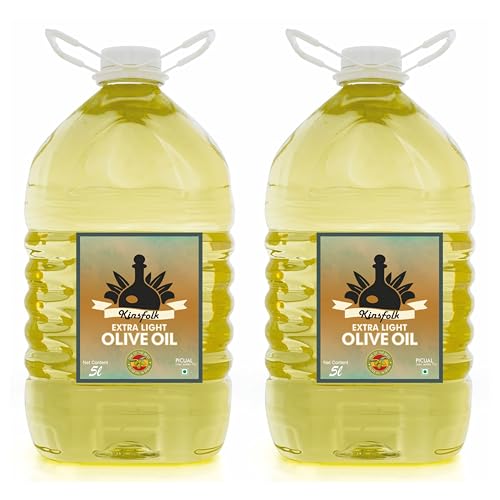 Image of Kinsfolk Extra Light Olive Oil | Olive Oil For Roasting Frying Baking And Grilling | Suitable For Indian And International Cuisine Preparation | Mild Flavor Cooking Oil | PET Bottle | Pack Of 2 With 500ml Free | 5 Ltr