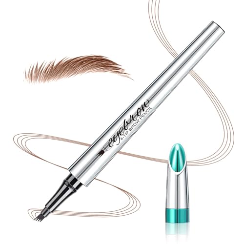 Eyebrow Pencil Microblade Brow Pen, 3D Waterproof Microblading Eyebrow Pen 4 Fork Tip, Long-Lasting & Waterproof (Light Brown)