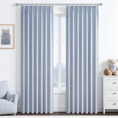 Image of DustyBlue 90 Inch long Darkening Curtains for Kids /Boys Rooms /Bedroom 2 Panels Set, Floor to Ceiling Track Pinch Pleated Drapes Hooks Linen Thermal Coastal Curtain Window Burg Light Blue 40 inchWx90 inchL
