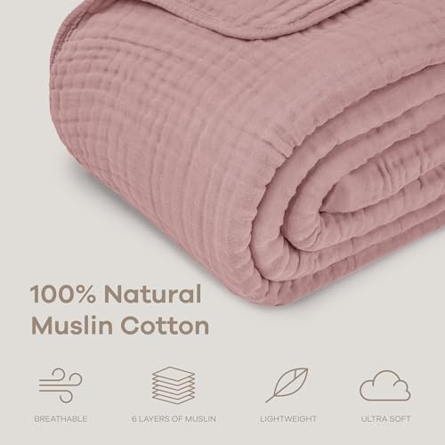 Image of Comfy Cubs Muslin Blanket for Adults Queen 90 inch x 90 inch - 6 Layer Soft, Breathable & Lightweight Muslin Adult Blanket - Machine Washable & Designed in The US Bedding for All Seasons - Mauve