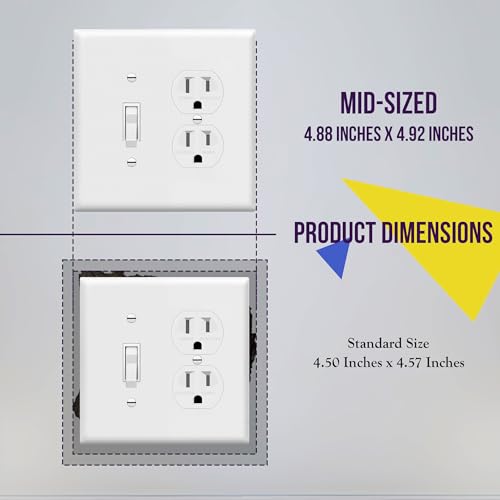 Image of ENERLITES Combination Toggle Light Switch /Duplex Receptacle Outlet Wall Plate Cover, Midway Size 2-Gang 4.88 inch x 4.92 inch, Polycarbonate Thermoplastic, UL Listed, 881121M-W, White(2 Pack)