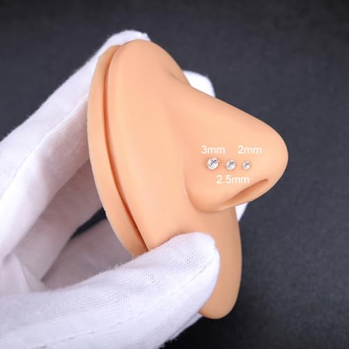 SYLWIA 14K Solid Gold Nose Studs Rings 20g 18g, Moissanite Corkscrew L Shaped Nose Rings, Hypoallergenic 18 20 Gauge Nose Ring Piercing for Women Men Gifts - 2mm 2.5mm 3mm Moissanite3