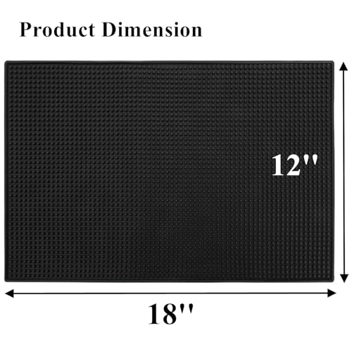 Tebery 2 Pack Black Bar Mat, 18" x 12" Rubber Dish Drying Mat for Countertop, Non Slip Cocktail Service Spill Mats for Bartending, Coffee Bar Mats Accessories for Home Kitchen