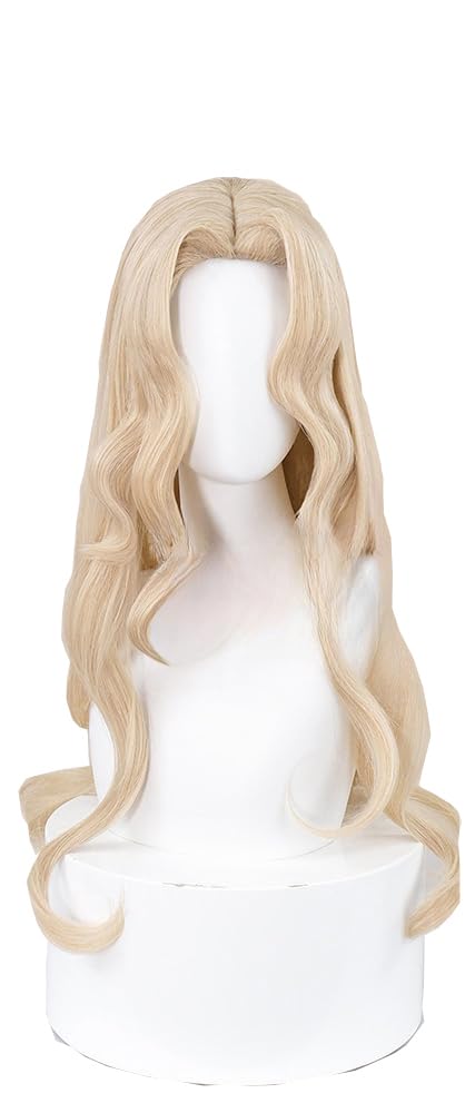 Cosplay Wig Anime Blonde Long Curly Wavy Hair High Temperature Silk Wig for Costume Party