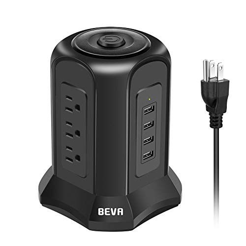 Desktop Power Strip Tower USB - BEVA 10 ft Surge Protector Power Strip