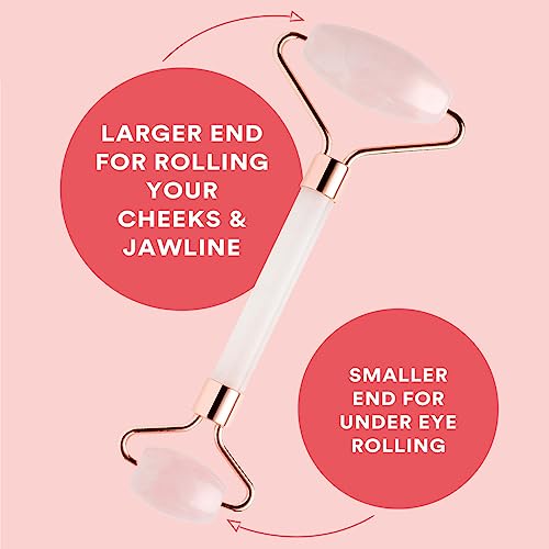 THE HEART COMPANY | Premium Rose Quartz Face Roller | Face Roller Skin Care Tool | Facial Roller Massager | Natural Crystal Facial Roller for Aging Skin | Pink Stone Roller for face, Eyes and Neck