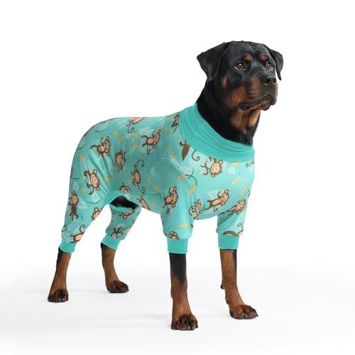 Image of Spark Paws Dog Pajama, Dog Recovery Suit Male, Onesie, Ultra-Soft and 4-Way Stretch, for Small Medium and Large Breeds - Monkey Business - 5XL