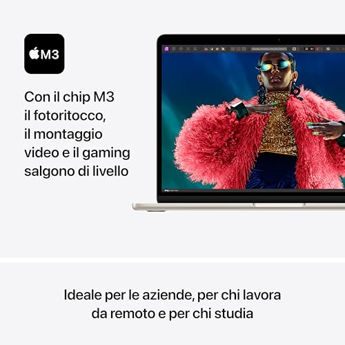 Apple laptop MacBook Air 13" con chip M3 (2024): display Liquid Retina 13,6", memoria unificata 8GB, archiviazione SSD 512GB, videocamera FaceTime HD 1080p, Touch ID; Galassia - Immagine 2