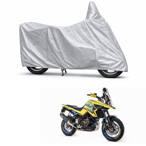 Image of 100% Waterproof Two Wheeler Body Cover Multi Layered Fabric Designed for Suzuki V-Strom 1050 | Belt Buckle Lock | Silver Mag