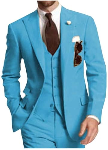 Men's 3 Piece Suits Slim Fit Tuxedos Peak Lapel Jacket Pants Vest Wedding Business Suit2