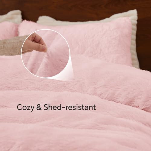 Image of BEDELITE Light Pink Fluffy Comforter Set Twin, Fuzzy Faux Fur Comforter | Warm Fleece Shaggy Bedding for Winter, Soft & Cozy Plush Bed Set with 1 Pillowcase