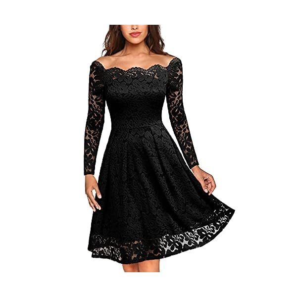 MISSMAY-Womens-Vintage-Floral-Lace-Long-Sleeve-Boat-Neck-Cocktail-Party-Swing-Dress MISSMAY Women's Vintage Floral Lace Long Sleeve Boat Neck Cocktail Party Swing Dress (Large, Black)