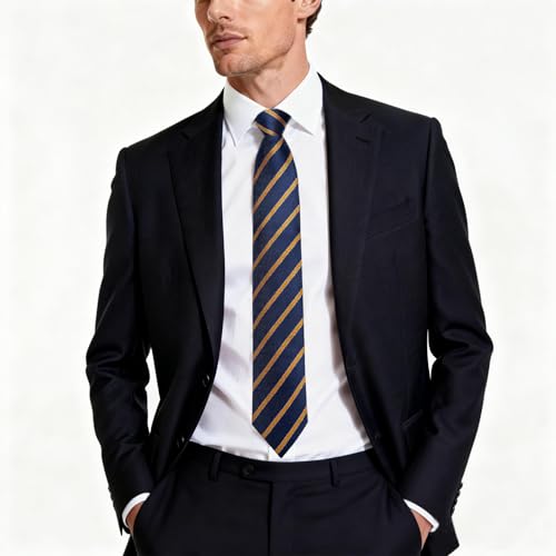Image of DiBanGu Striped Tie Set for Men Silk Woven Plaid Necktie and Pocket Square Cufflinks Business Wedding