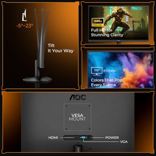 Image of AOC 24B30H2 24 Inch (23.8 inch) FHD IPS Monitor | 120Hz Refresh Rate | 1ms Response Time | Adaptive Sync | 3-Side Frameless | HDMI & VGA | Low Blue Mode | VESA Mount