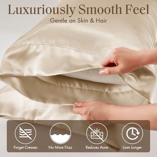 Image of Madison Park Essentials Satin Pillowcase 2 PCS, Silky, Standard Champagne | Pillowcase Cover for Hair & Skin, Luxuriously Soft, Natural Sheen Luster, Cool to Touch, Wrinkle-Free, Machine Washable