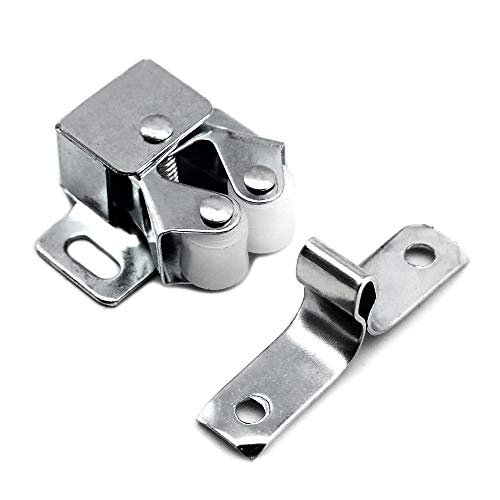 12Pcs Zinc Plated Door Catches, FUJIE Double Roller Strong Hold Cupboard Cabinet Door Catches with Screws for Home Furniture Cabinet Cupboard