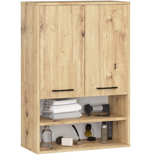 AKORD Meuble Salle de Bain Suspendu Fin 64 cm - 2 Portes, 2 Étagères 2 Compartiments Ouverts - Meuble Haut WC Meubles Suspendus - Armoire Murale Moderne...