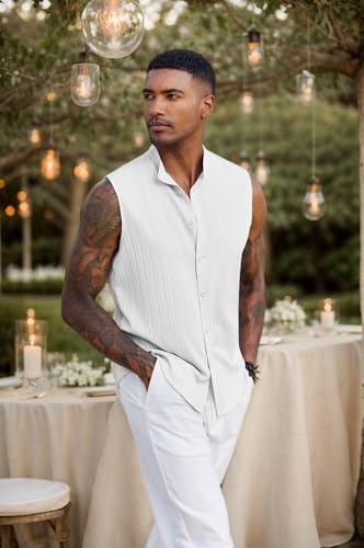 COOFANDY Mens Sleeveless Summer Shirts Beach Tank Tops Button Up Textured Tank Shirt for Vacation4