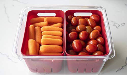 Kitchen Spaces Ksdcb12-Amz Twin Colander Stackable Food Storage Organizer For Fridge, Freezer, And Pantry, 8.8" X 6.8" X 3.9", Red & Clear #TOP2
