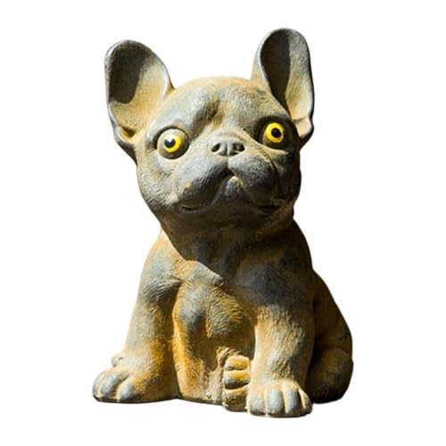Statue de Bouledogue français en résine jaune pour déco de bureau