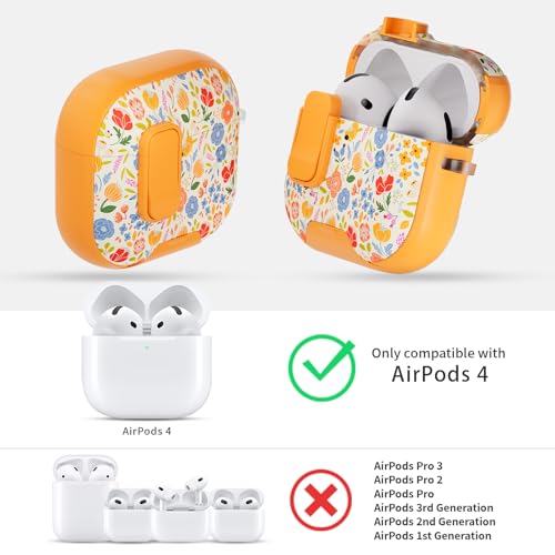 Image of for AirPods 4 Case with Secure Lock Clip in Phone Stand,Floral Girly Style Protective Cover with Cleaning Kit and Carabiner for Apple iPod 4 Generation (Sunshine Petals)