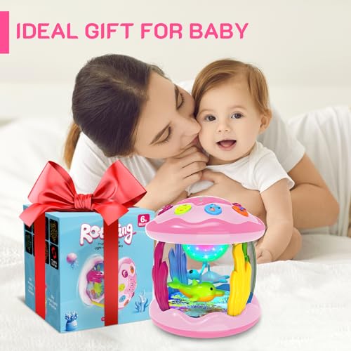 Image of Baby Toys 6-12 Months - Musical Light Up Rotating Toys, Pink Ocean Projector for Infant 9-12-18 Month, Learning Visual & Hearing & Crawling Skill, Birthday Gifts for Toddler Boys Girls 1 2 3 Years Old