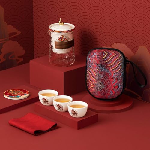 Service à thé Kungfu en céramique avec théière 3 tasses et sac - 6