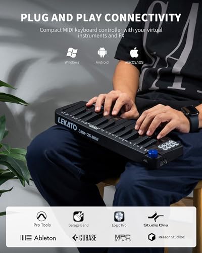 Lekato 25 Key Midi Keyboard, Mini Midi Controller Usb Bluetooth Midi Keyboard With Velocity-Sensitive Mini Keys thumb #1