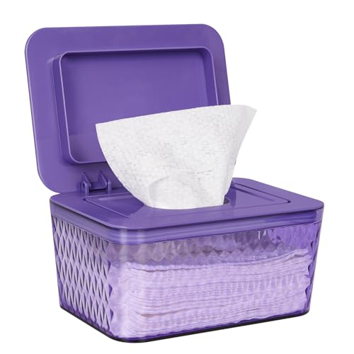 Image of Whiidoom Wipes Dispenser, One-Handed Operation Wipe Holder for Baby & Adult, Seal-Designed Wipes Container for Bathroom Keep Diaper Wipes Fresh (Purple)