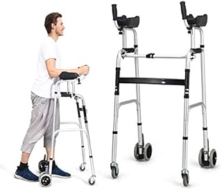 Goplus Foldable Standard Walker for Seniors, Aluminum Alloy Rehabilitation Auxiliary Walking with Armrest