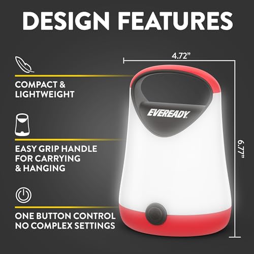 Eveready LED Camping Lantern X-250 (2-Pack), Super Bright Tent Lights, Rugged Water Resistant LED Lanterns, 100 Hour Run-time (Batteries Included), Red and Black by EVEREADY - Image 3