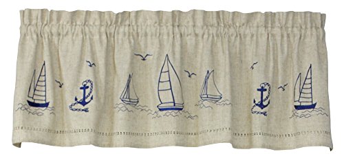 Snapshots 58 Inches Wide x 14 Inches Long Polyester and Linen Sailboats Valance Curtain, Linen