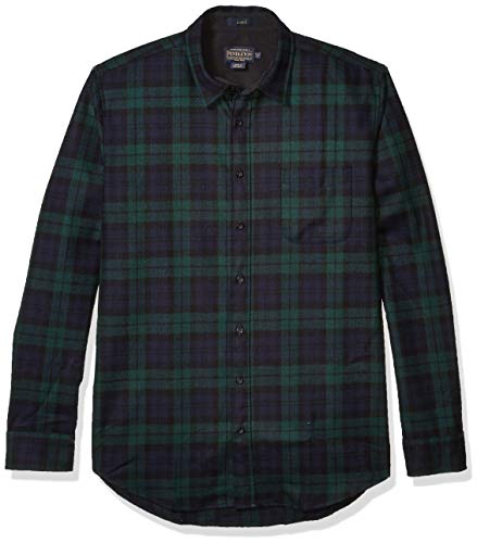 Pendleton Men's Lodge Classic Long Sleeve Button Front Wool Shirt, Black Watch Tartan, LG