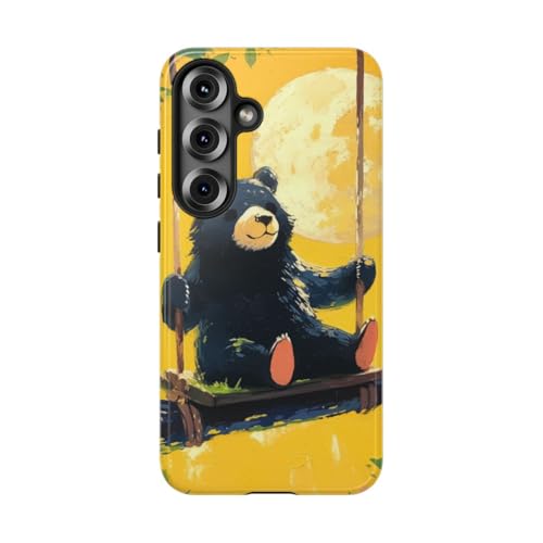 Coque Samsung S25 ours noir sur arbre balançoire lune rigide