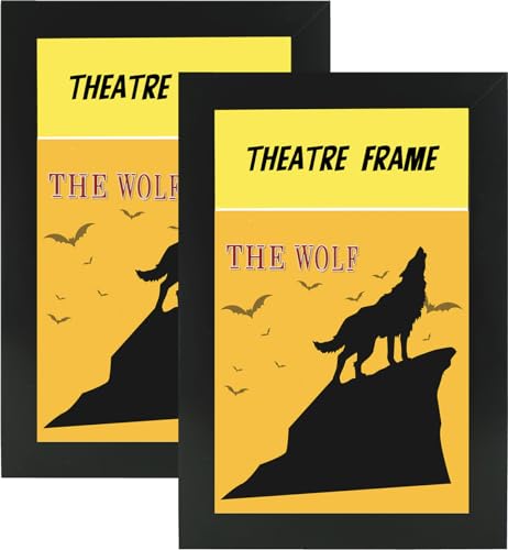 2 Pack Theatre bill Frame with Real Glass Black Theatre Frame Holds 5.5x8.5 inch Media with Installed Hanger and Easel