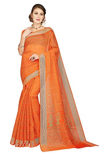Image of RANI SAAHIBA Women's Cotton Blend Woven Border Printed Saree with Blouse Piece
