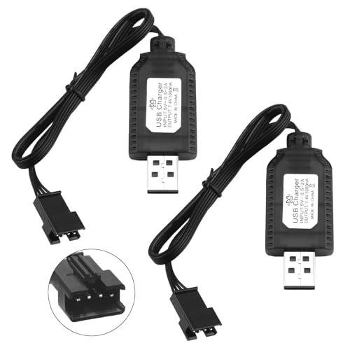 Lot De 2 Chargeurs USB SM-4P 7,4V Pour Batteries RC 2S – Charge Rapide Et Sécurisée – Compatible Voitures, Drones, Avions, Bateaux