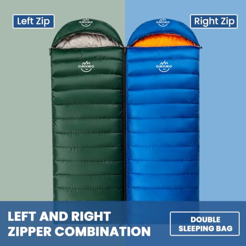 Bolsa de dormir rectangular OMVMO Envelope Down para camping, plumas 600 FP, para adultos, capucha desmontable y cremallera bidireccional, conectable a manta miniatura 6