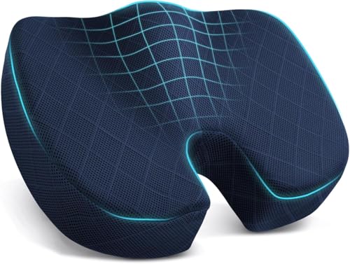 Image of Seat Cushion for Office Chair Memory Foam Non-Slip Cushion Back, Relief Chair Pad, Butt Pillow for Office Chair, Car, Computer Desk (Blue, Seat Cusion)