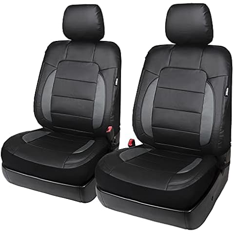 Leader Accessories Platinum Vinyl Faux Leather Universal Car Front Seat Covers 2 pcs/Set Black/Grey Airbag Compatible with Headrest Cover Cover