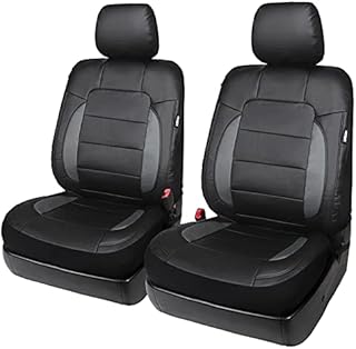 Leader Accessories Platinum Vinyl Faux Leather Universal Car Front Seat Covers 2 pcs/Set Black/Grey Airbag Compatible with Headrest Cover