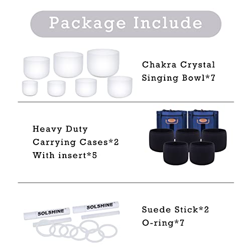 Solshine 6-12 Inch Crystal Singing Bowl Set Of 7 For Sound Healing With 2Pcs Free Heave Duty Carring Case Crystal Mallet And O-Ring Sound Repairer #TOP3