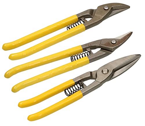 KOTARBAU® Lot de 3 ciseaux à tôle professionnels pour tôles et profilés, droit, gauche, droite, 250 mm, forgés en acier CrV avec poignées en caoutchouc