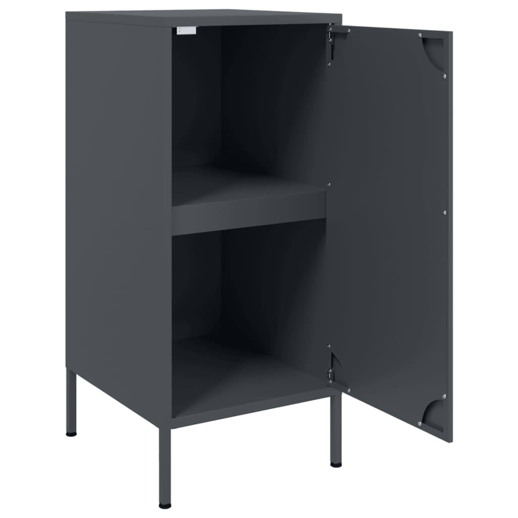 Buffet anthracite 36 x 39 x 79 cm, en acier laminé à froid, armoire avec porte, 2 compartiments, pieds réglables, organisateur robuste, pour chambre à coucher, salon